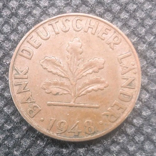 1948-D Germany 1 Pfennig AU – Allied Occupation Era German Coin0