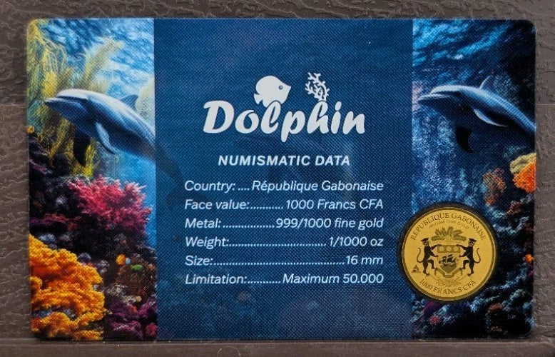 Dolphin 1/1000 Oz 999 Gold Coin 1000 Francs Gabon3
