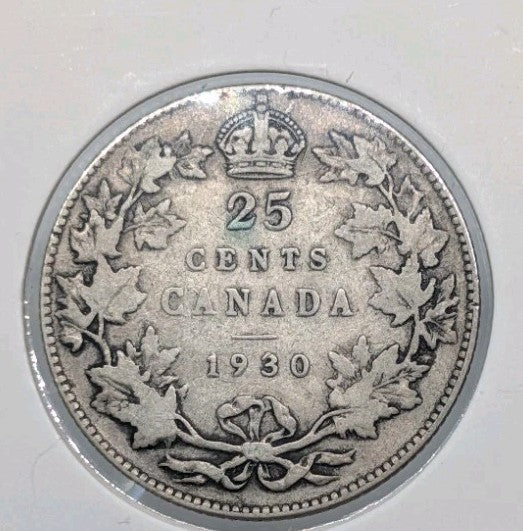 1930 Canadian Quarter - Canada 25 Cent Silver Coin - Circulated0