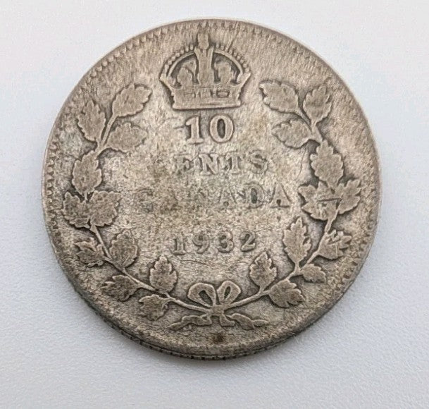 1932 Canada Silver 10 Cent, Circulated Good condition0