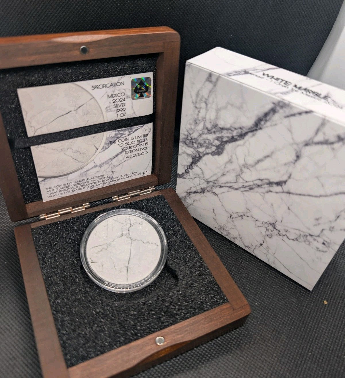 2024 1 oz .999 Silver Libertad Mexico Colorized White Marble Edition Coin Low Mi1