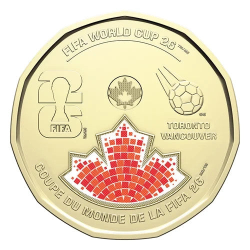 2026 Canada FIFA World Cup Coloured Loonie Dollar Mint UNC $1 Colored Coin0
