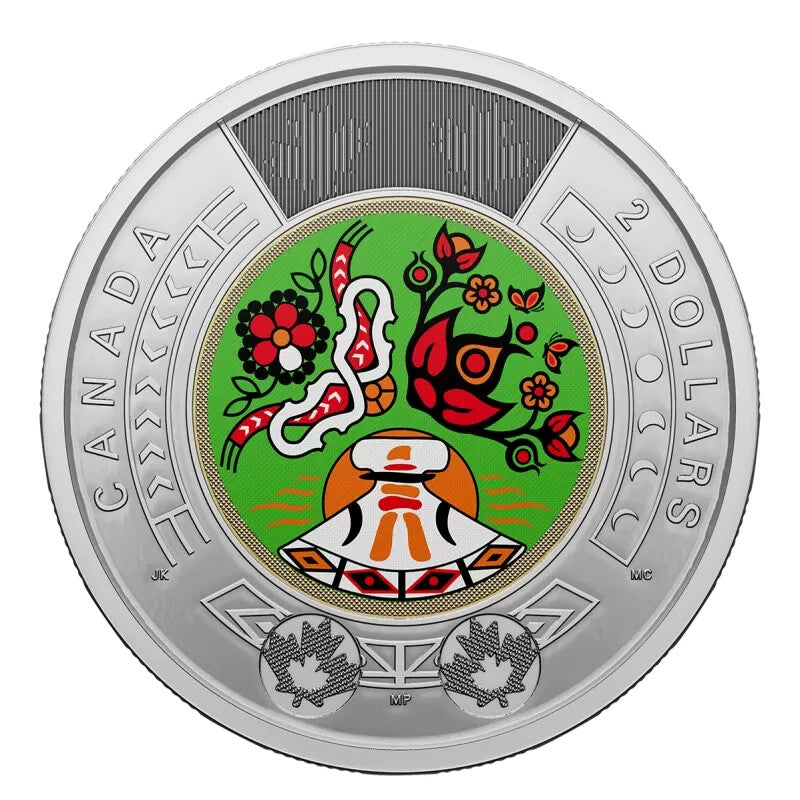 2023 Canada Toonie PAIR - National Indigenous Peoples Day $2 coloured & plain1