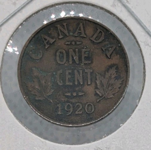 1920 CANADA 1 One Cent Coin - GEORGE V - Small Canadian Bronze 1 One Penny0