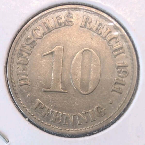 1911A Germany 10 Pfennig Coin – German Empire WWI Era Vintage Pfennig0