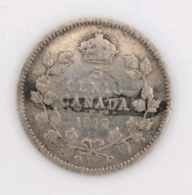 1912 Canada 5 cents Silver Coin Nickel Circulated0