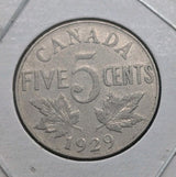 Canada Nickel 5 Cents 1929 - Circulated - Shipping Low Cost0