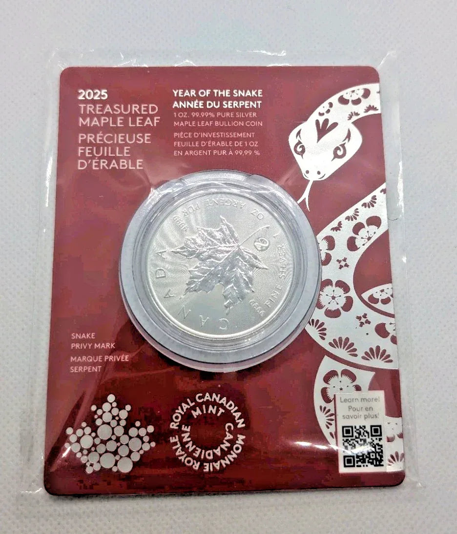 2025 Treasured Silver Maple Leaf 1oz .9999 - Year Of The Snake Privy - NumisFind