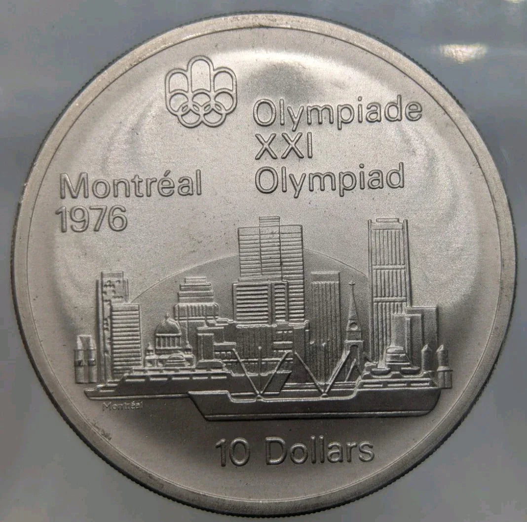 1973 Montreal Olympic Silver Coin In epoxy cube - The city - Desk weight - NumisFind