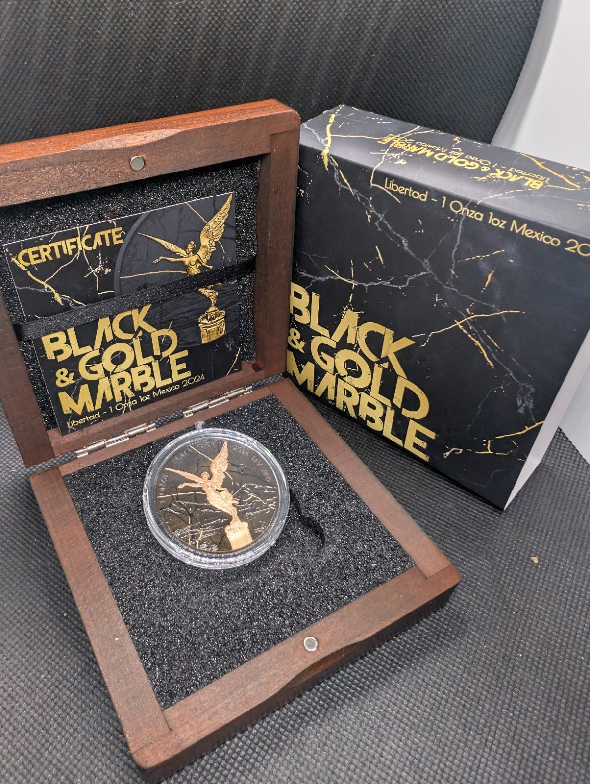 2024 1 oz .999 Silver Libertad Mexico Colorized Black And Gold Marble Edition0