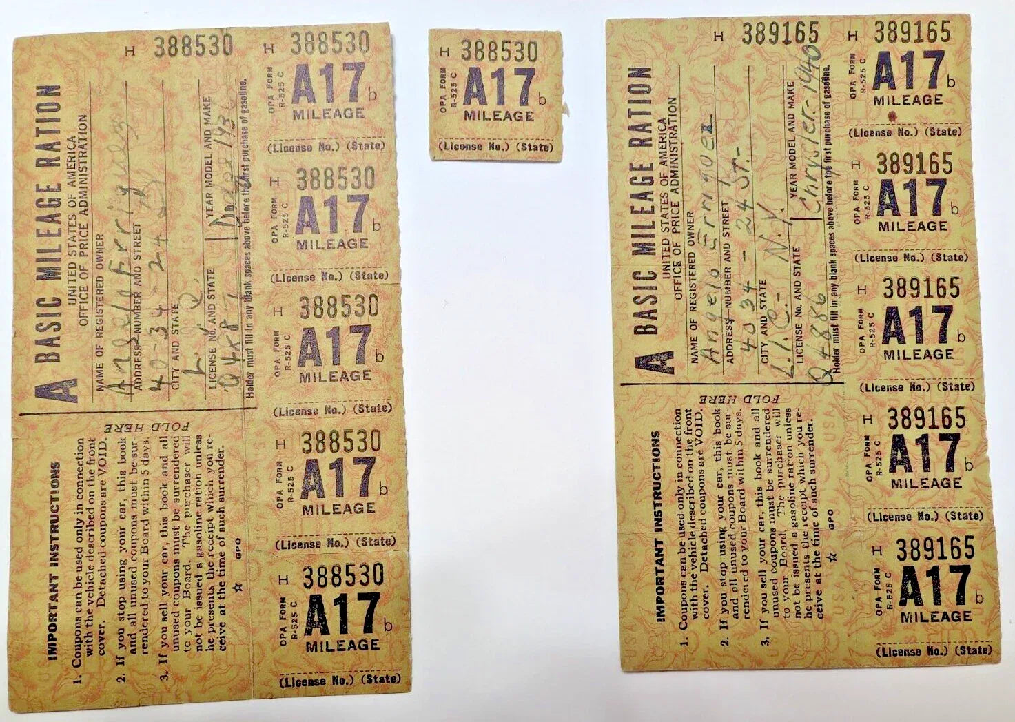 BIG LOT Of 172 x Tb Mileage Stamps + 2 x WW2 Basic Mileage Ration Card A USA. - NumisFind