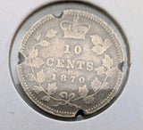 Canada 1870 Wide 0 Silver 10 Cents, Queen Victoria0