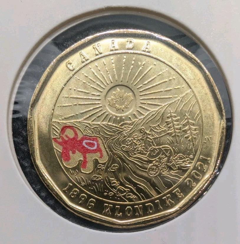 Mint Error - Misaligned colour Canada 2021Klondike Gold Rush Coloured UNC Loonie0
