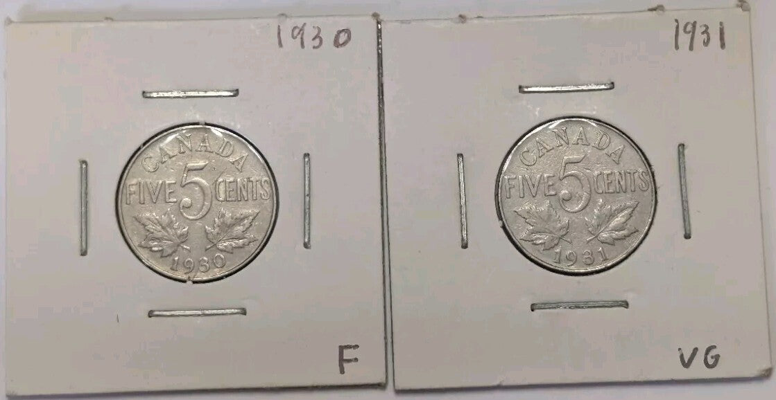 MINT ERROR DIE CRACK - Lot Of 2 Five Cents - Canada - 1930 And 19310