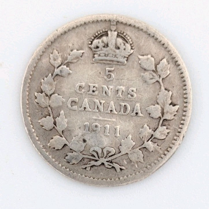 1911 Canada 5 cents Silver Coin Nickel Circulated0