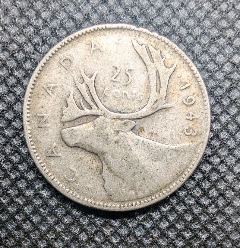 Canada 1943 25 Cents 25c Canadian Caribou Quarter Coin - 80% Silver - ASW .150oz - NumisFind