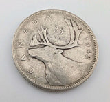Canada 1942 25 Cents 25c Canadian Caribou Quarter Coin - 80% Silver - ASW .150oz0
