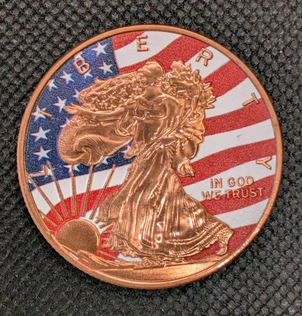 Walking Liberty 1oz. Pure Copper Colourized Bullion Round0