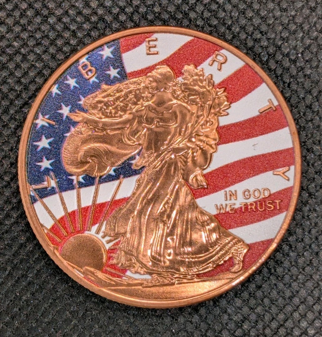 Walking Liberty 1oz. Pure Copper Colourized Bullion Round0