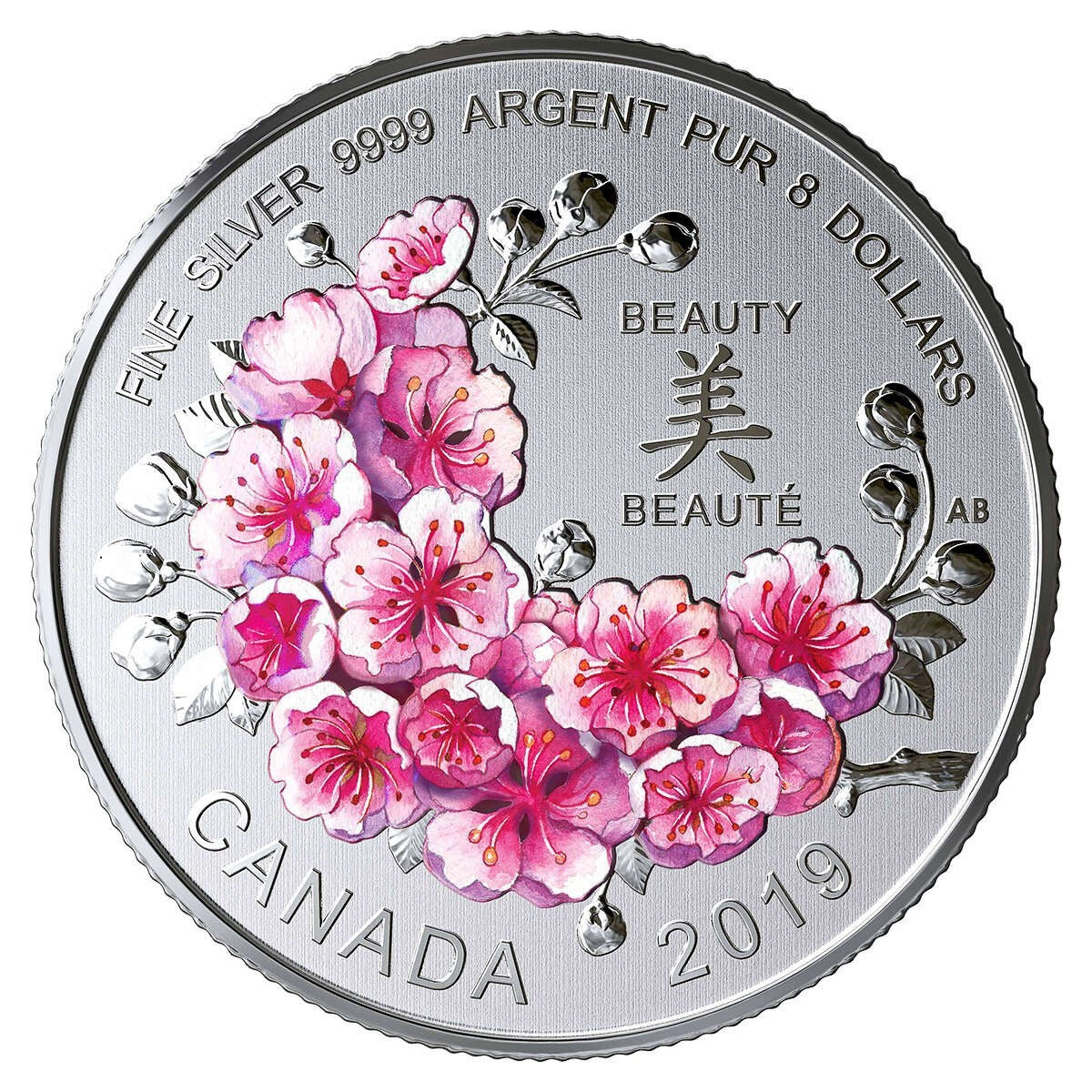2019 Canada $8 Cherry Blossoms Fine Silver Coin .9999 Proof Color RCM1