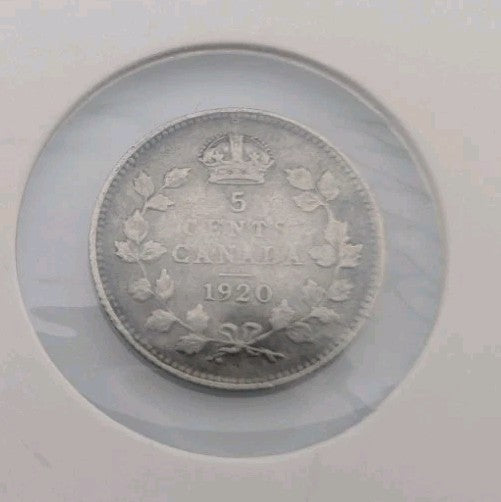 1920 Canada  Silver 5 Cents Silver Coin - VF0