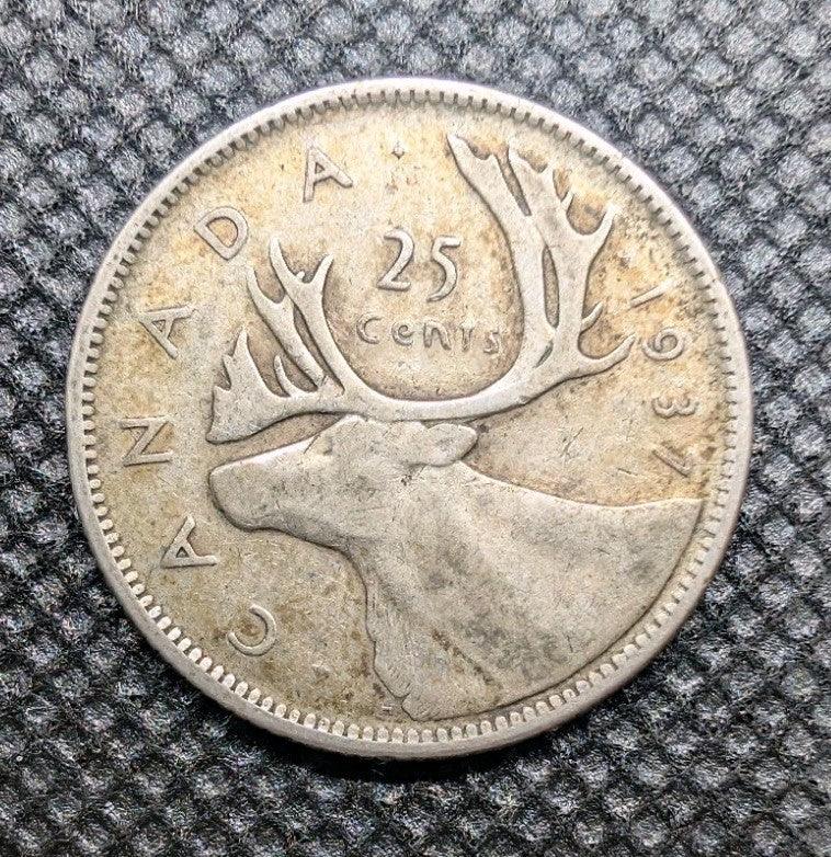 Canada 1937 25 Cents 25c Canadian Caribou Quarter Coin - 80% Silver - ASW .150oz - NumisFind