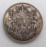 1943 Canada 50 Cents Silver Coin - 0.3oz of pure Silver0