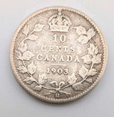1903-H Canada Silver 10 Cent, Circulated Good condition0