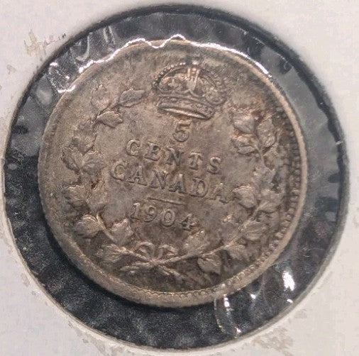 1904 Canada  Silver 5 Cents Silver Coin0