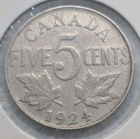 Canada Nickel 5 Cents 1924 - Circulated - Shipping Low Cost0
