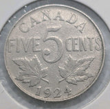 Canada Nickel 5 Cents 1924 - Circulated - Shipping Low Cost0