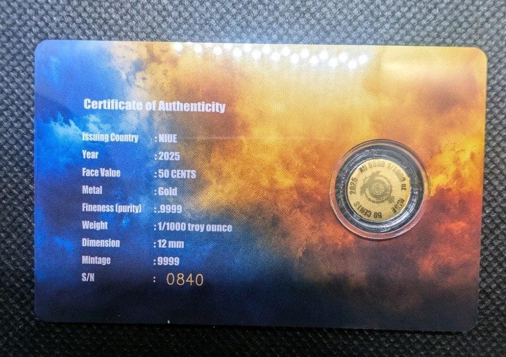 ZEUS Greek Mythology 1/1000 Oz Gold Coin In Card 50 Cents Niue 2025 - NumisFind