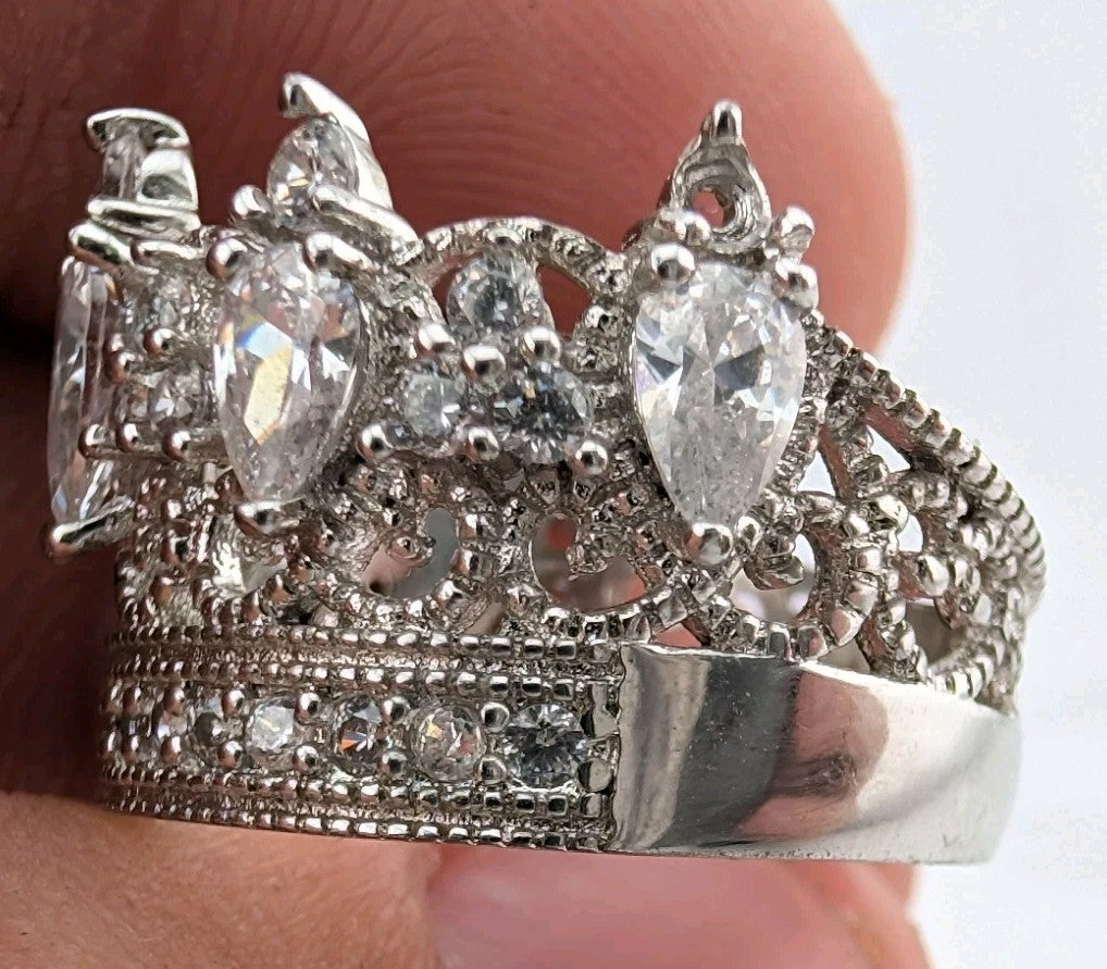 Sterling Silver Crown Shaped Cubic Zircon CZ  Ring Size 73
