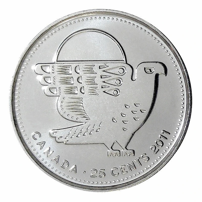 2011 CANADA 25 Cent Regular FALCON Quarter From Mint Roll UNC0