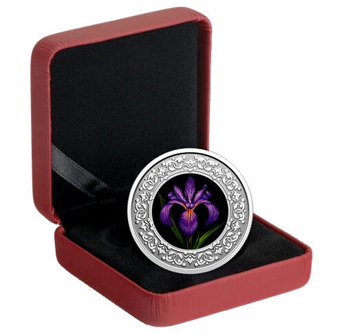  Canada $3 Pure Silver Coloured Coin, Blue Iris - Floral Quebec emblem, 20200