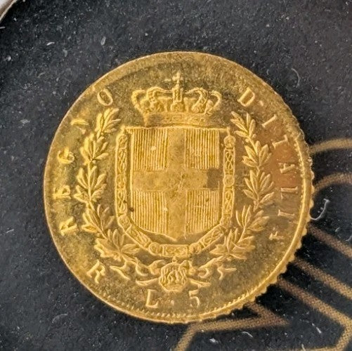 Regno D'Italia 1870 Vittorio Emanuele II 22K Gold Repro Mini Coin - 0.1g0