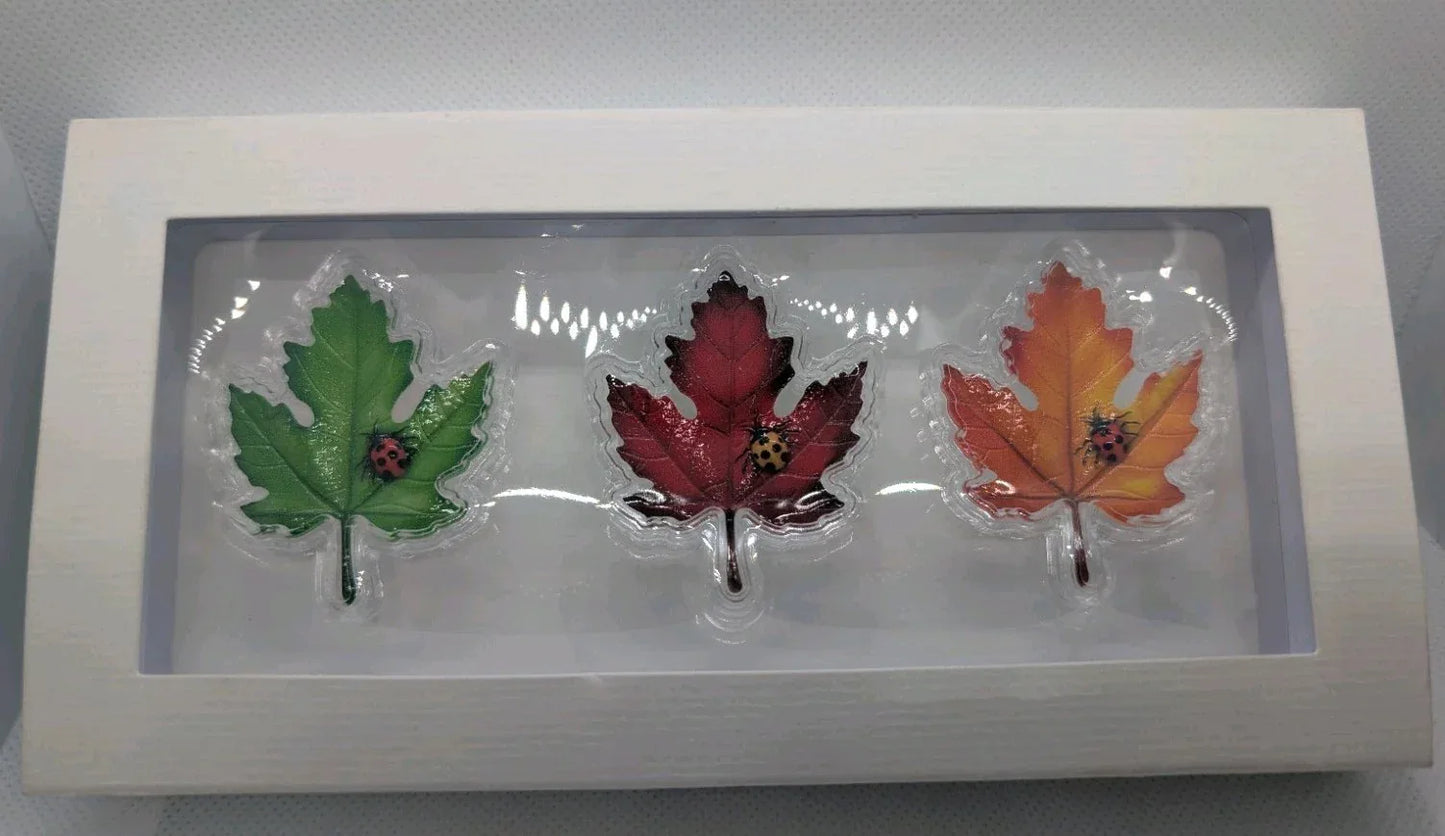 Leaves of Color Trio • 2025 3‑Leaf Shaped Stacker • .999 Silver • 1.5 g Each - NumisFind