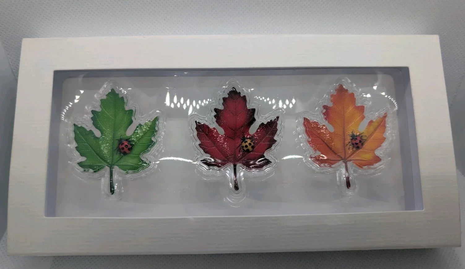 Leaves of Color Trio • 2025 3‑Leaf Shaped Stacker • .999 Silver • 1.5 g Each - NumisFind