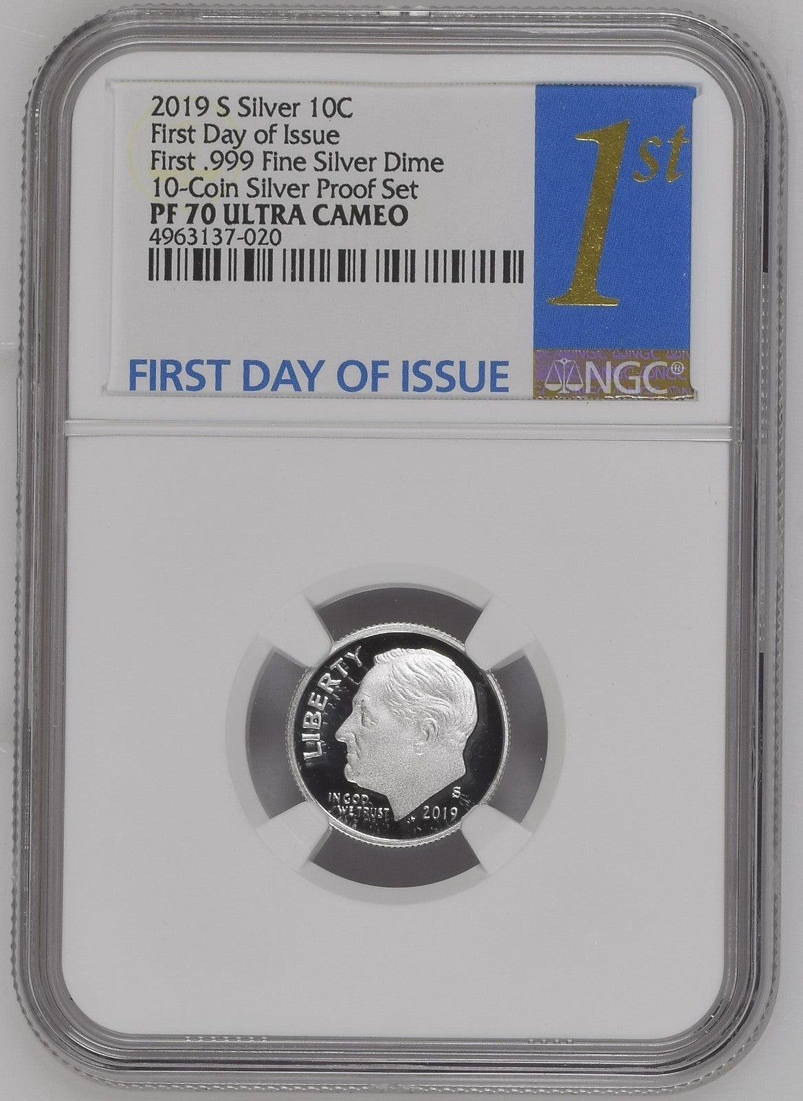 2019-S 10 Coin Clad Proof Set Roosevelt Dime NGC PF-70 UC First Day of Issue0