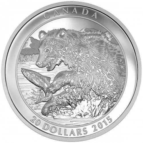2015 Canada $20 Dollars 1 Oz. 9999 silver Grizzly Bear The Catch Proof - NumisFind