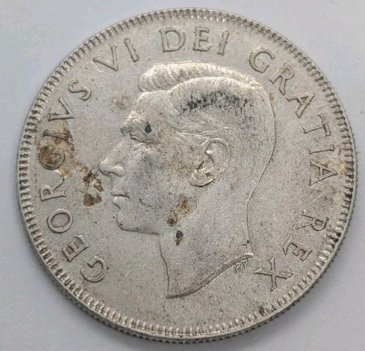 1952 Canadian 50 Cents .800 Silver Half Dollar Queen Elizabeth II - circ1