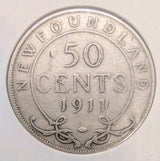 1911 Newfoundland 50 Cents Silver Coin VG8 - George V - Half Dollar Canada Terre0