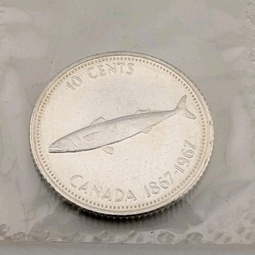 BU 1967 Canada Silver Dime Mackerel Centennial Silver 10 Cents Coin - Proof like0