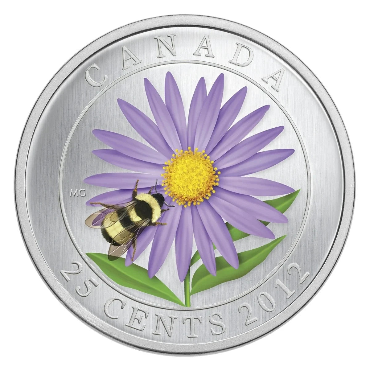 2012 CANADA 25 cent Coloured Coin - Aster & bumblebee0