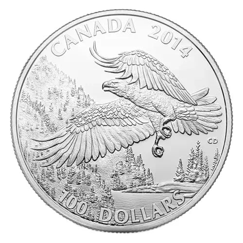2014 Canada Silver $100 Coin - Bald Eagle 1oz Pure Silver Coin .9999 - NumisFind