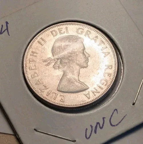 1964 Canadian 50 Cents .800 Silver Half Dollar Queen Elizabeth II UNC - NumisFind