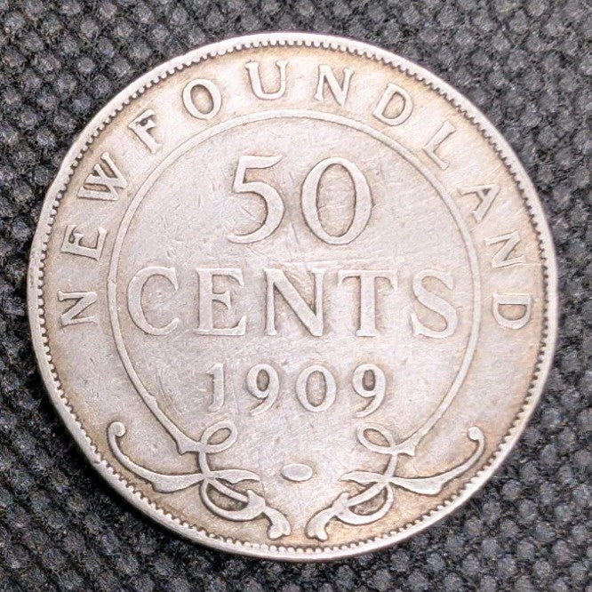 1909 Newfoundland 50 Cent Piece – Sterling Silver (.925) – Vintage Silver Coin0