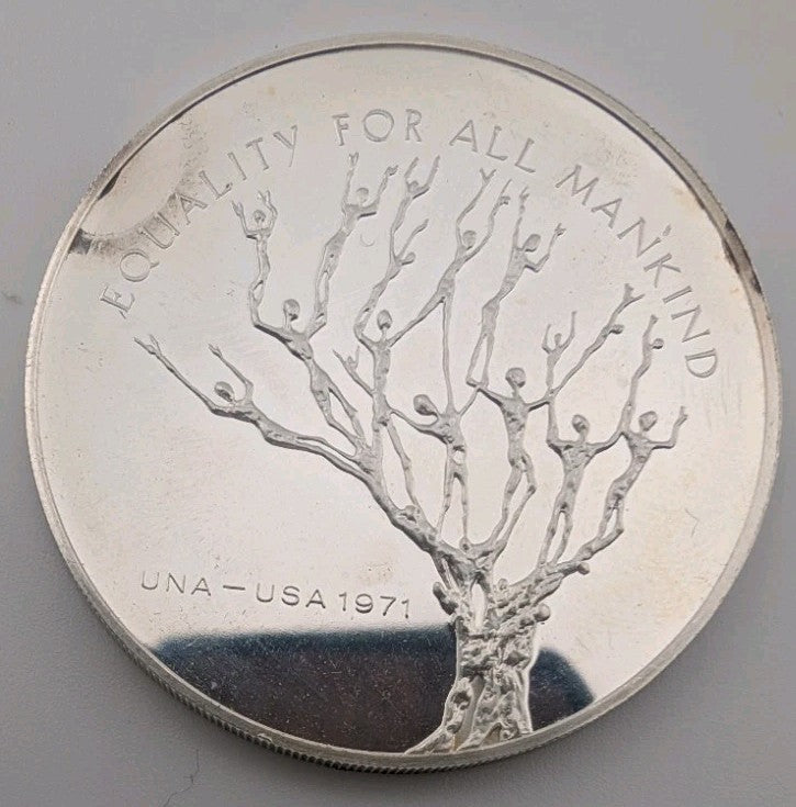 Sterling Silver 1971 UNA-USA Commemorative Proof Medal-Equality-Racial-FDI Stamp0