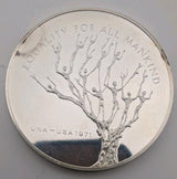 Sterling Silver 1971 UNA-USA Commemorative Proof Medal-Equality-Racial-FDI Stamp0