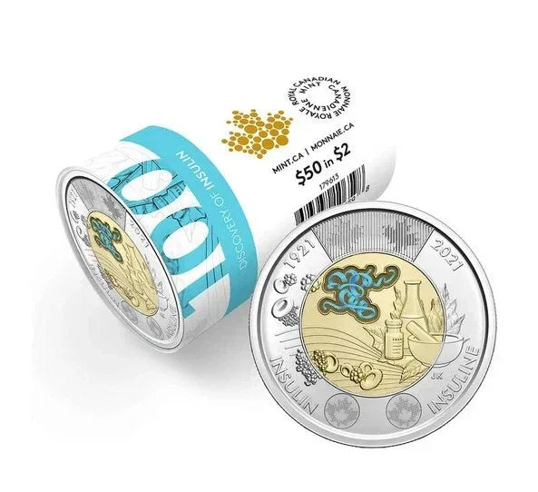 NEW ! 2021 Insulin Toonie $2 Color Canada Special Wrap RCM Roll - 25 coins - NumisFind